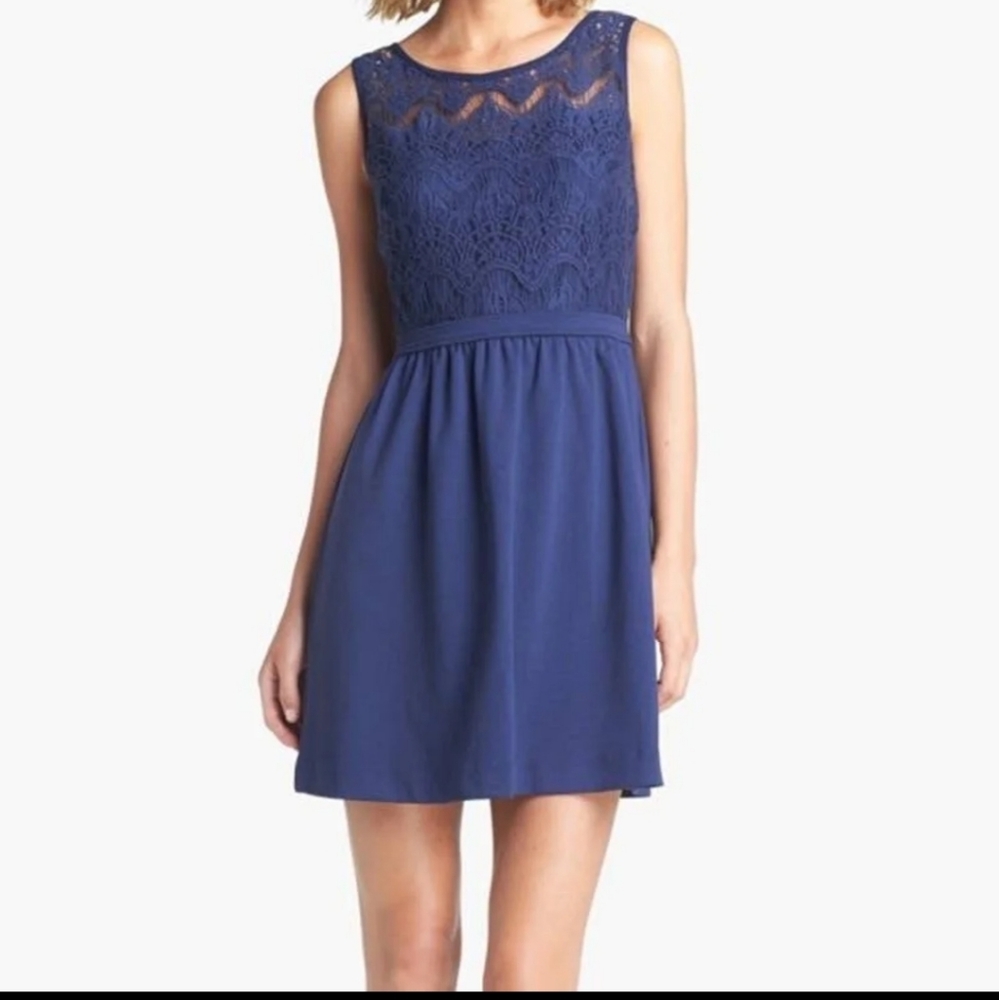 Lily Pulitzer Blue Lace Bodice Sleeveless Dress Size S